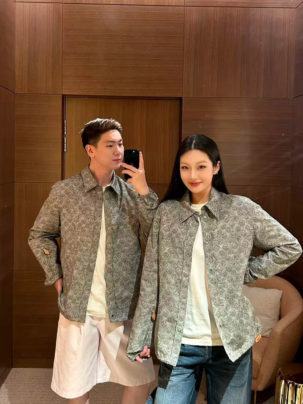 Louis Vuitton/Louis Vuitton all-over presbyopia digital print leather lapel jacket